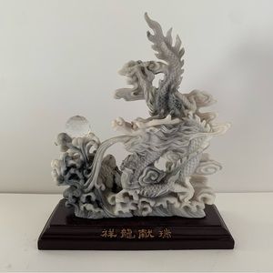 Chinese Dragon Sculpture with Prism Sphere Crystal Ball on Pedestal